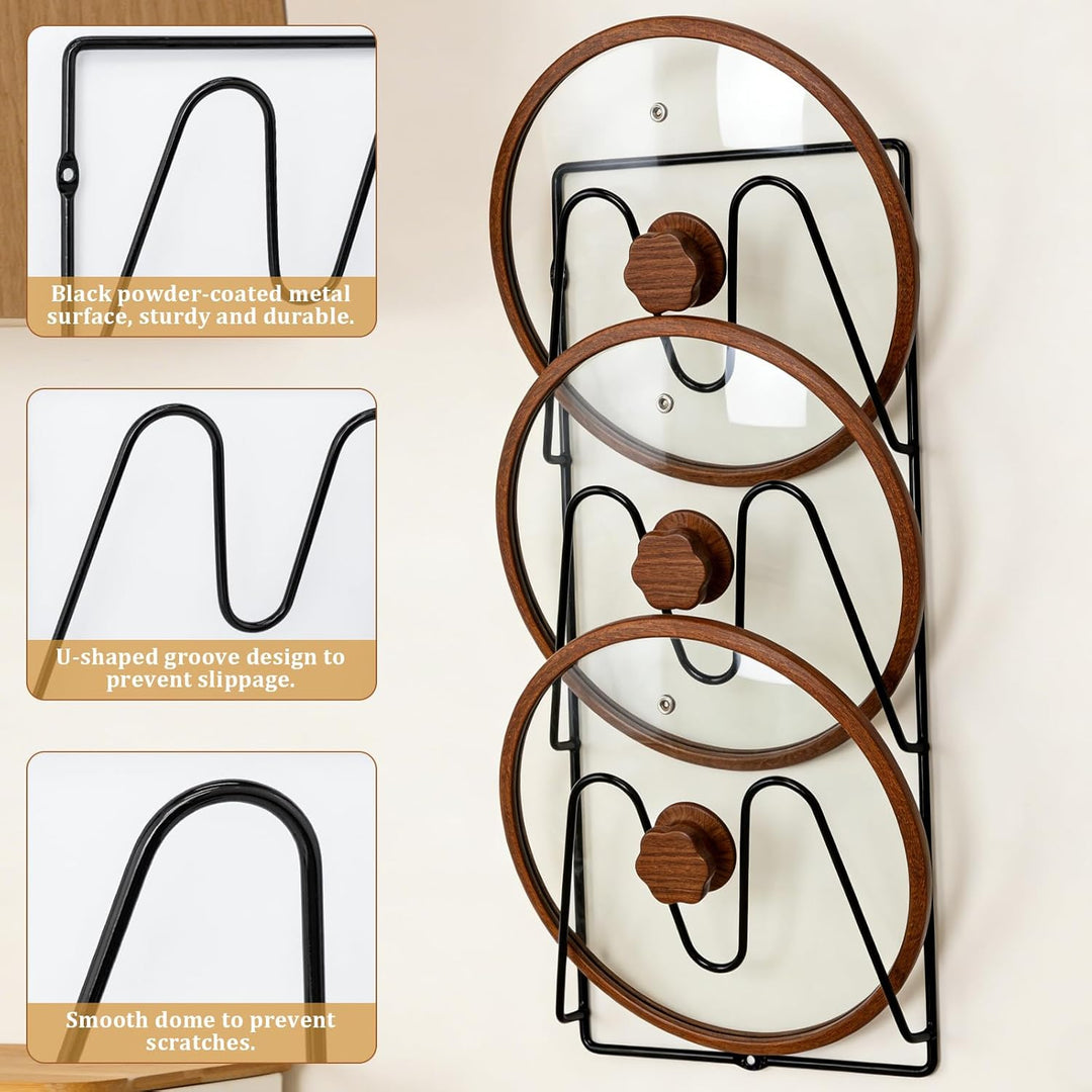 2 Stück Topfdeckel Organizer, 6 Stöckig Topfdeckelhalter Wand mit 6 Selbstklebende Aufkleber,6 Schra