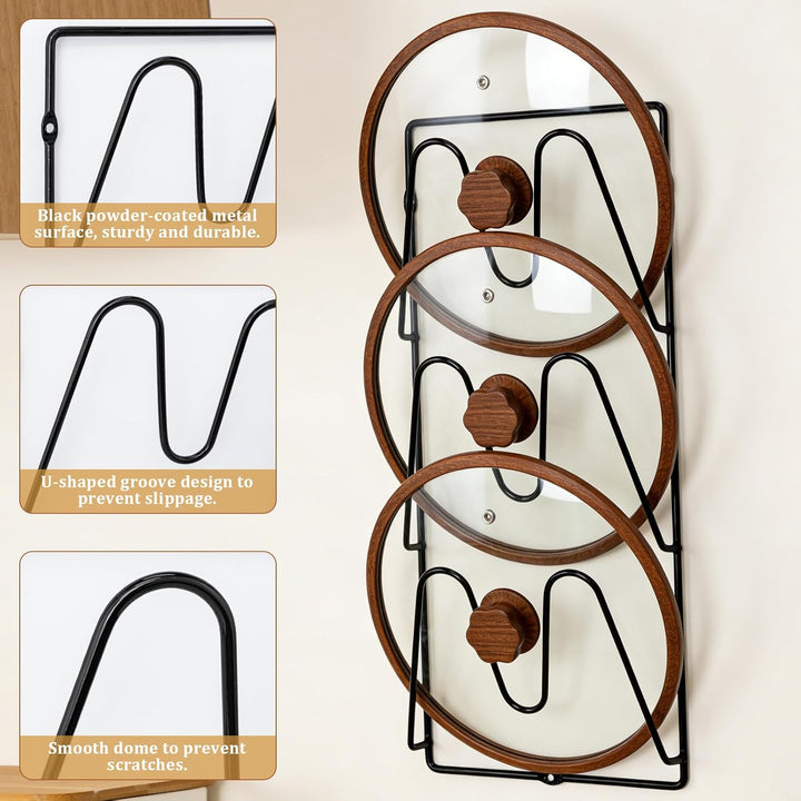2 Stück Topfdeckel Organizer, 6 Stöckig Topfdeckelhalter Wand mit 6 Selbstklebende Aufkleber,6 Schra