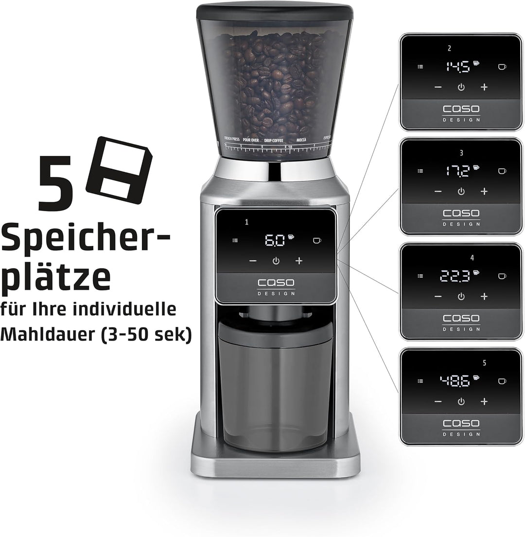 CASO BaristaChef Inox Pro - elektrische Kaffeemühle, mit Siebträgerhalterung