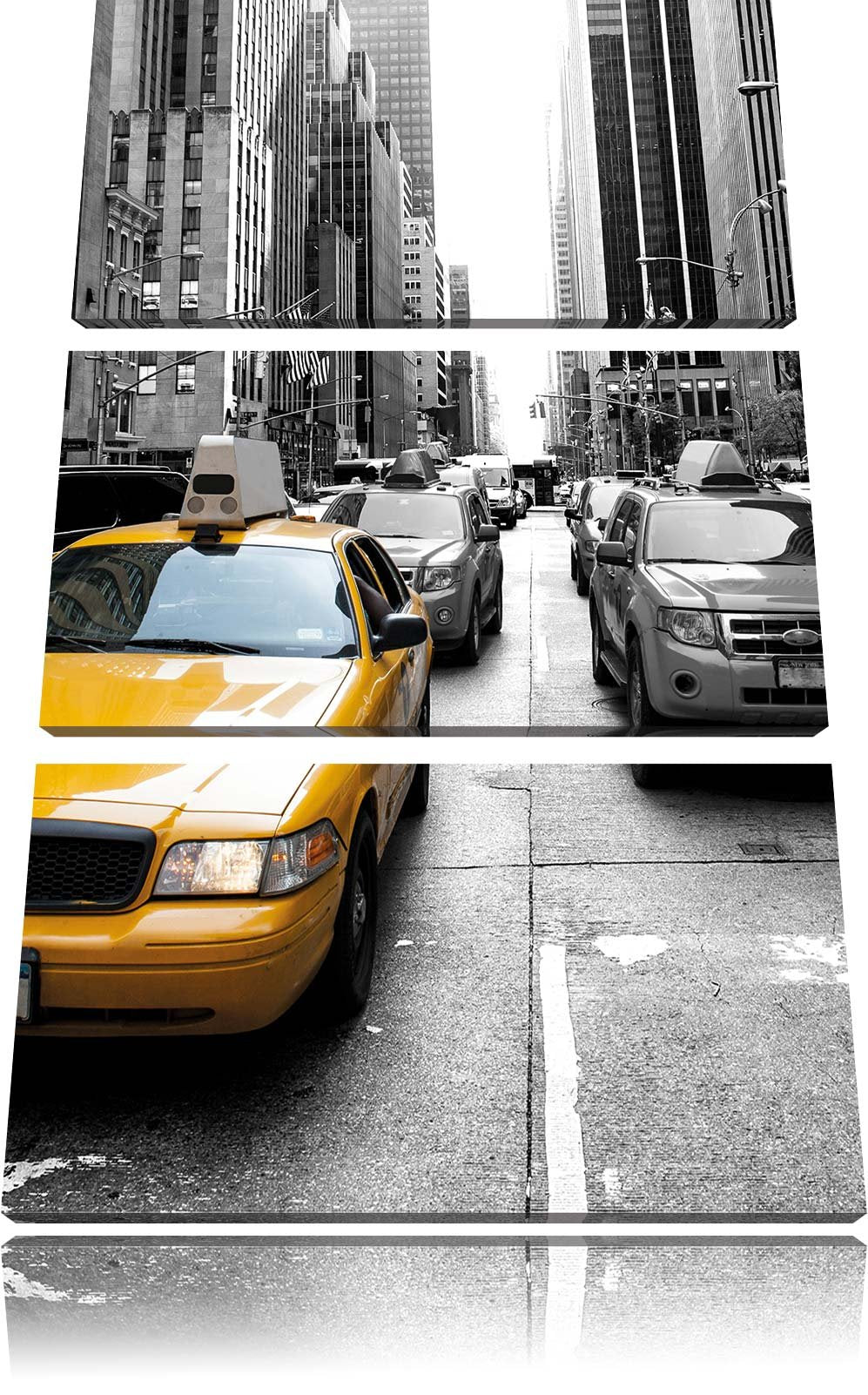 Pixxprint Gelbes Taxi in New York B&W als Leinwandbild/Grösse: 3 Teilig (120x80 cm) / Wandbild/Kunst