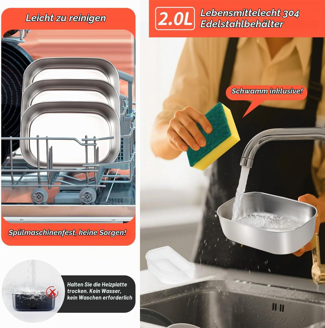 Grosse Elektrische Lunchbox 90 W, 3-in-1 Lunchbox Erwachsene für Edelstahl, 12 V/24 V/220 V für Auto