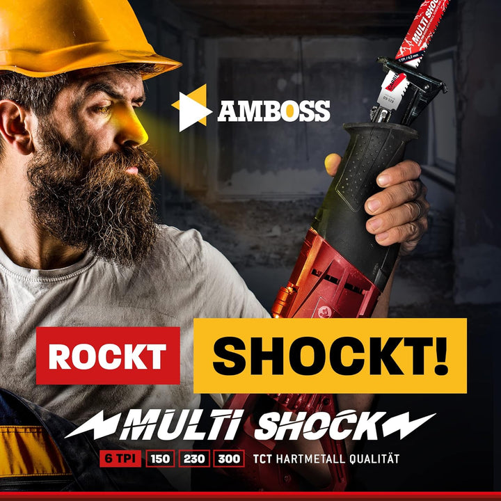 AMBOSS MULTI SHOCK - 3x Säbelsägeblatt Länge 230 mm / 6 ZpZ - ideal für Holz mit Nägeln und Holz mit