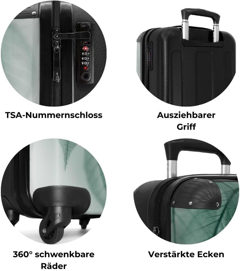 NoBoringSuitcases.com® Koffer Handgepäck Trolley Rollkoffer Kleine Reisekoffer mit 4 Rollen - Blätte