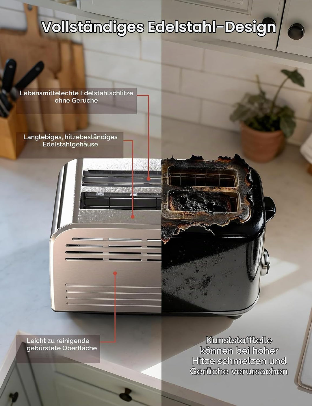 Ganiza Smart Toaster 2 Scheiben, Toaster Edelstahl mit Touchscreen, digitaler Timer, 6 Bräunungsstuf