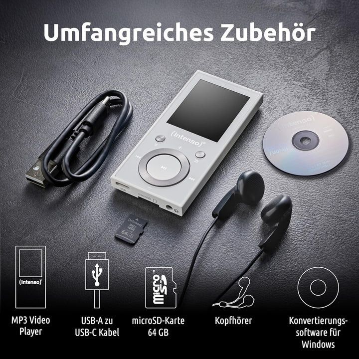 Intenso Video Scooter BT MP3 Player mit Bluetooth 5.0, 1,8 Zoll Farbdisplay, 64 GB microSD, USB-C, b