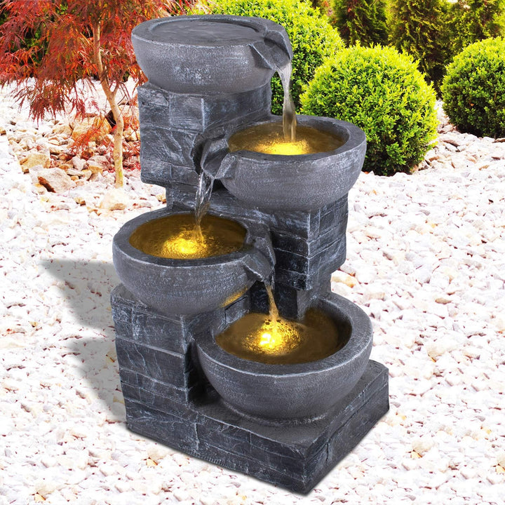 Gartenbrunnen Brunnen Zierbrunnen Zimmerbrunnen Springbrunnen Brunnen mit LED-Licht 230V Wasserfall