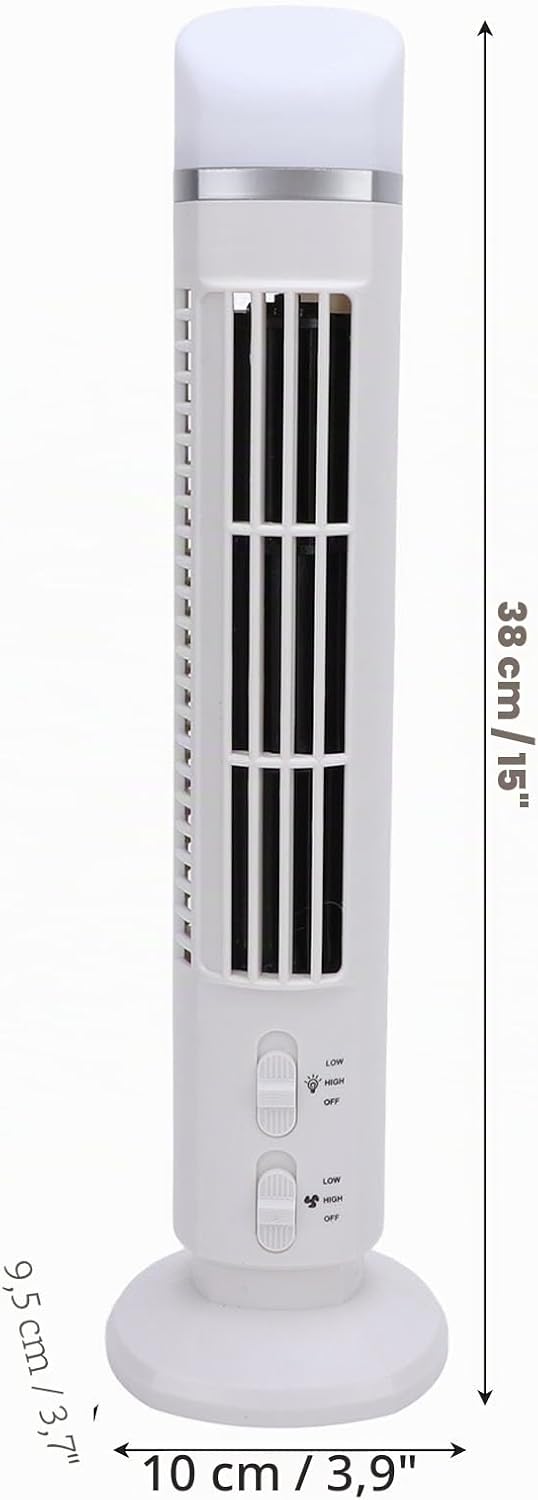 Leise Turmventilator, USB MiniVentilator Säulenventilator mit Licht Einstellbar Mobiler Lüfter Batte