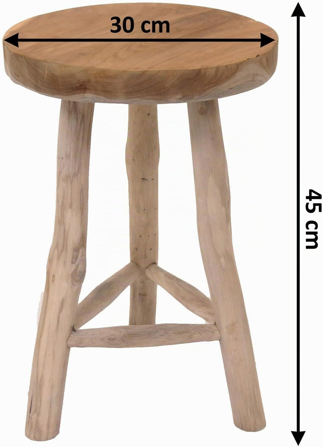 Spetebo Teak Blumenhocker mit 3 Beinen - Ø 30 cm - Massiver Holz Pflanzenständer - Garten Deko Hocke