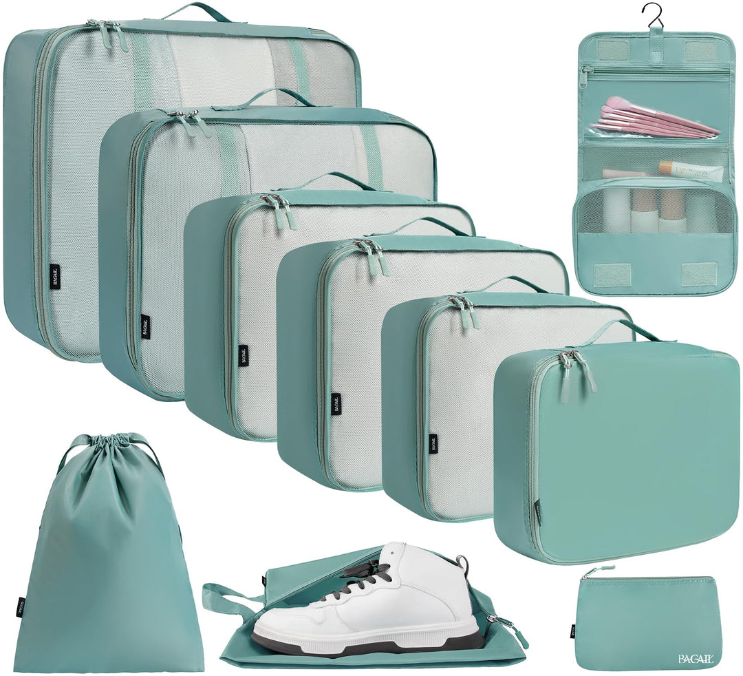 BAGAIL 10er-Set Packwürfel in verschiedenen Grössen Packorganizer für Reisezubehör Handgepäck Koffer
