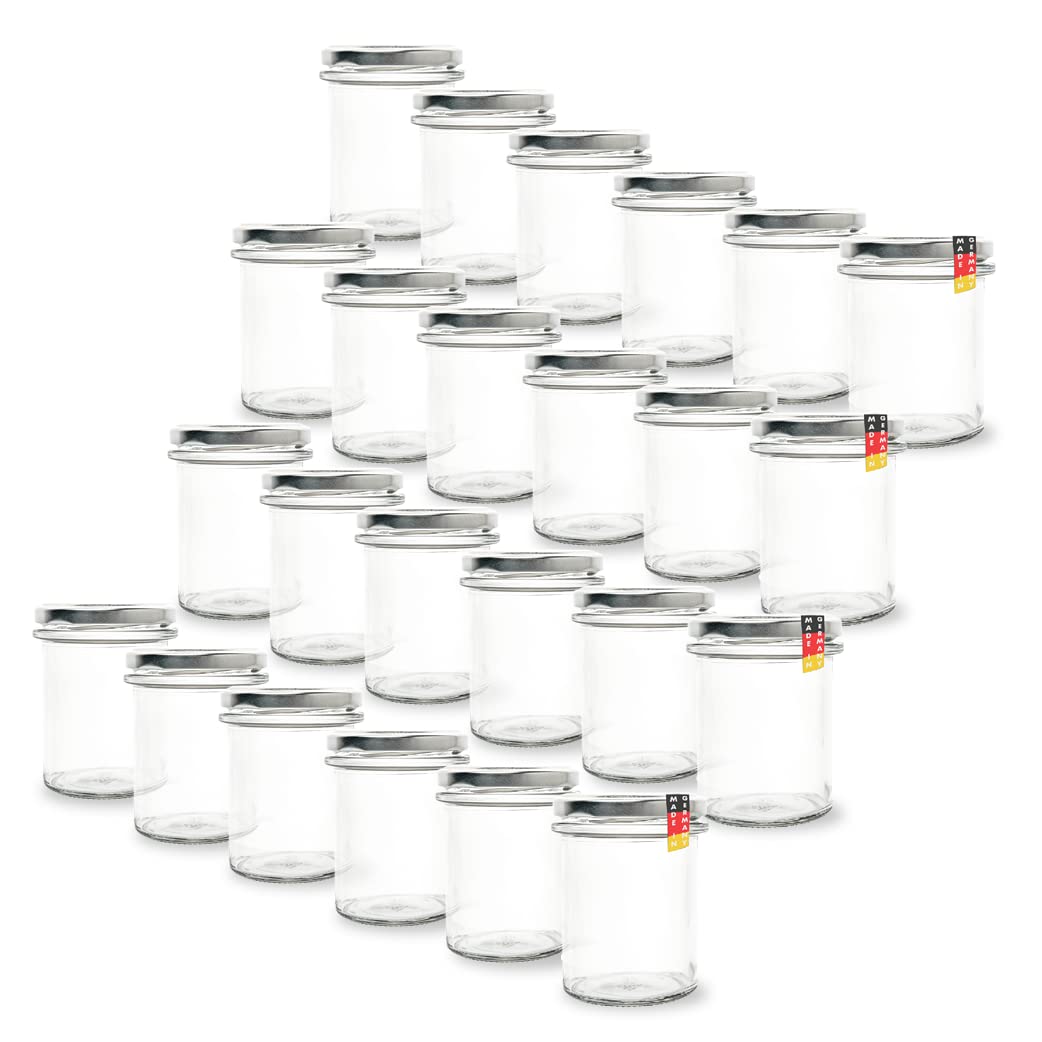 flaschenbauer.de 24er Set Sturzgläser 214 ml inkl. silberne Twist Off Deckel TO66 zum Einmachen von