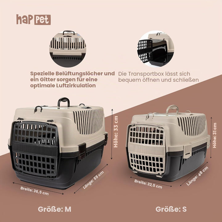 HAPPET Tiertransportbox Polly S Beige & Braun 48x32,5x31 cm – Robuste, gut belüftete Transportbox au