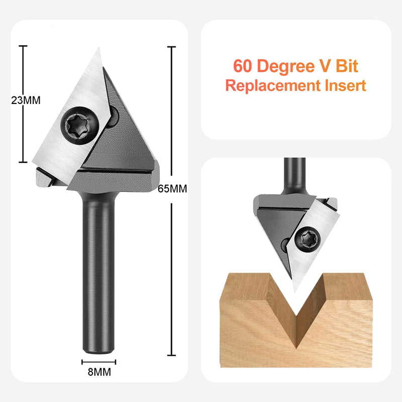 SpeTool V Nut Fräser 8mm Schaft 60 Grad Wendeplatten V Nutfräser mit Hartmetall HW Schriftenfräser C
