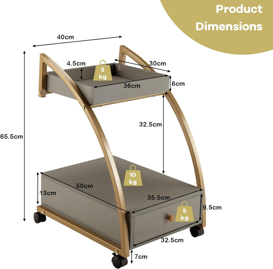 Giantex Beistelltisch C Form mit Rollen, Couchtisch Sofatisch mit Schublade & abnehmbarem Tablett, N