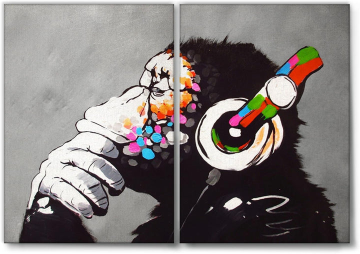 Giallobus - Grosse Gemälde im XXL-Format - Banksy - Street Art - DJ Monkey - Leinwand - 144x100cm |