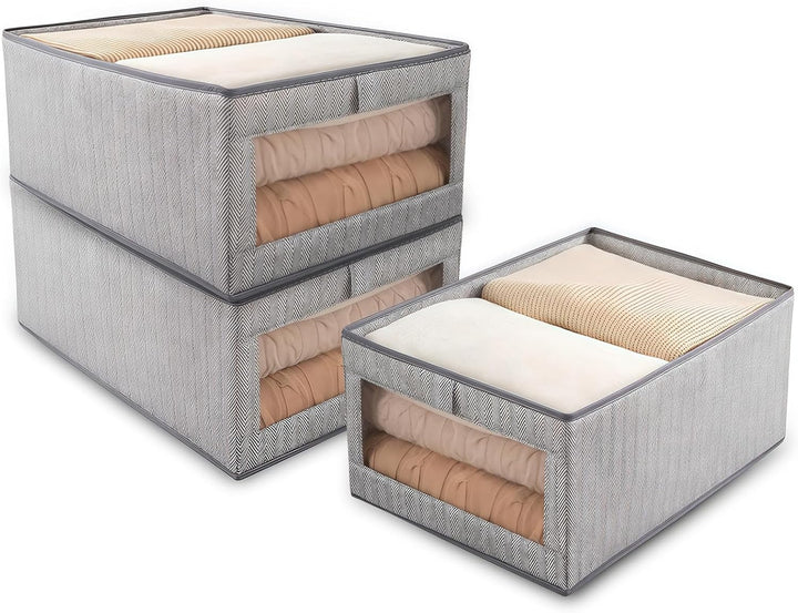 Ruucy Aufbewahrungskorb Stoff 3er Set, Faltbare Stoffboxen mit Transparent Fenster, Gross Aufbewahru