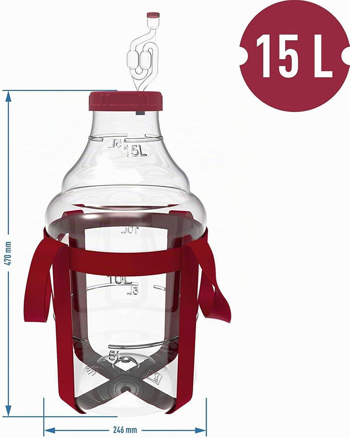 lilawelt24 15 L Gärballon Weinballon Gärbehälter Flasche Weithalsballon Gummistopfen Gärspund Gärung