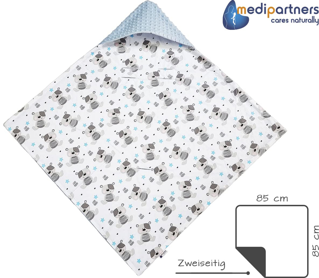 Medi Partners Einschlagdecke 100% Baumwolle 85x85cm doppelseitig multifunktional Minky Kuscheldecke