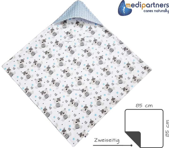 Medi Partners Einschlagdecke 100% Baumwolle 85x85cm doppelseitig multifunktional Minky Kuscheldecke
