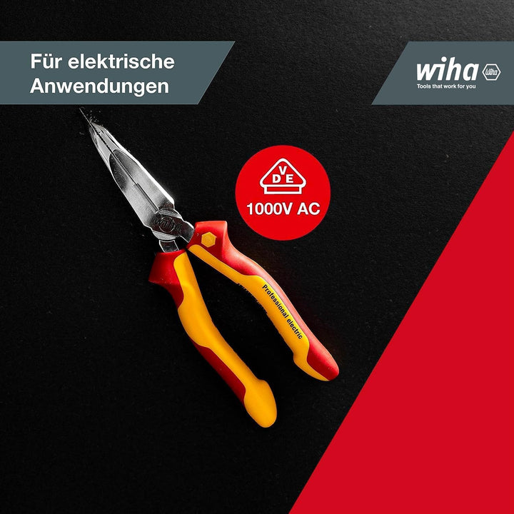 Wiha Flachrundzange Professional electric mit Schneide I ca. 40° gebogene Form I VDE geprüft I Radio