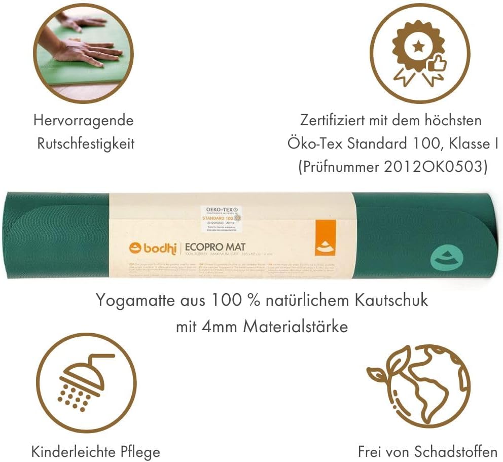 Bodhi Yogamatte ECO PRO XL | Extrem Rutschfester Naturkautschuk | Extra Lang | Ökologisch | Profi-Ma