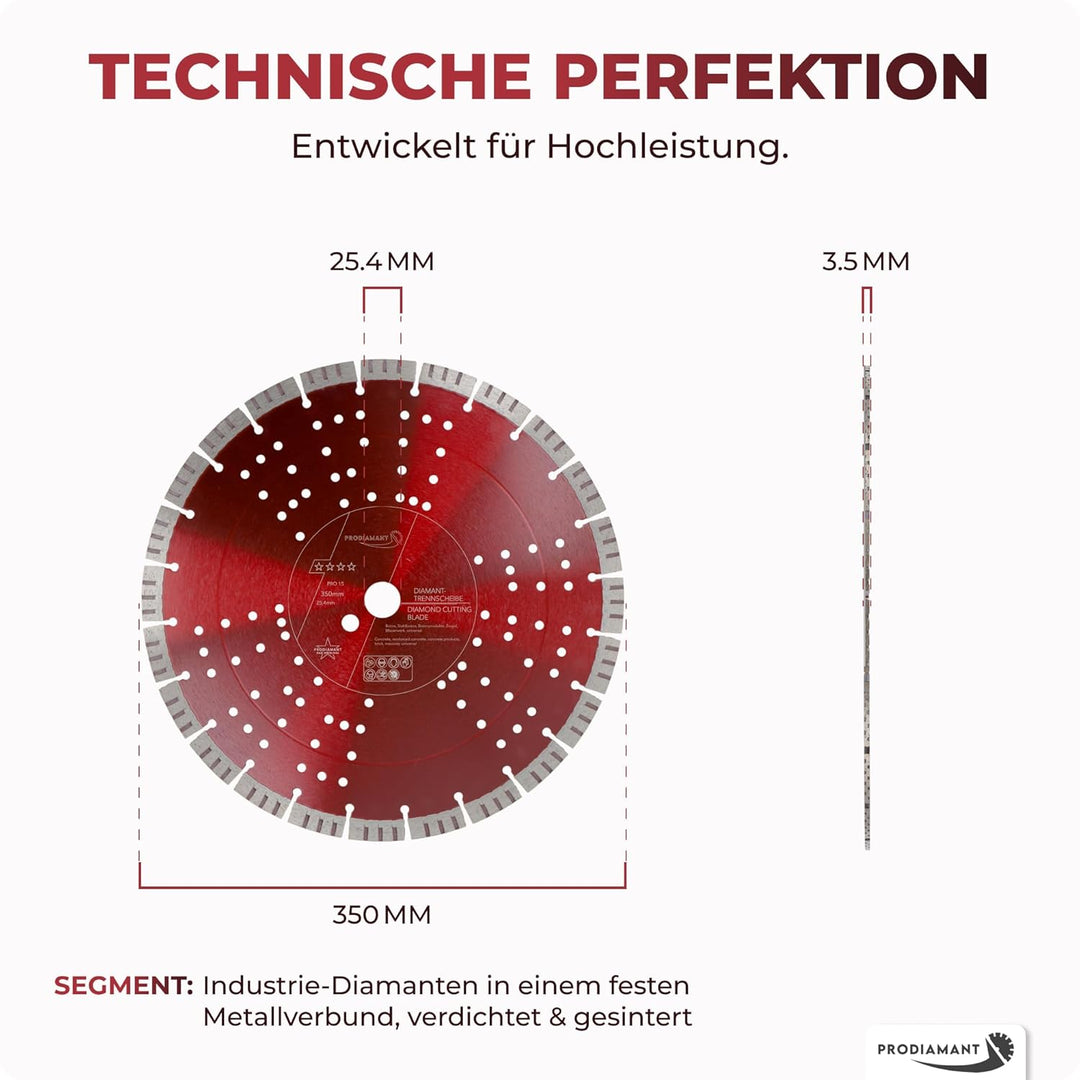 PRODIAMANT Turbo Diamant-Trennscheibe Beton 350mm x 25,4 mm Segmenthöhe 15mm 350/25,4mm, 350/25,4mm