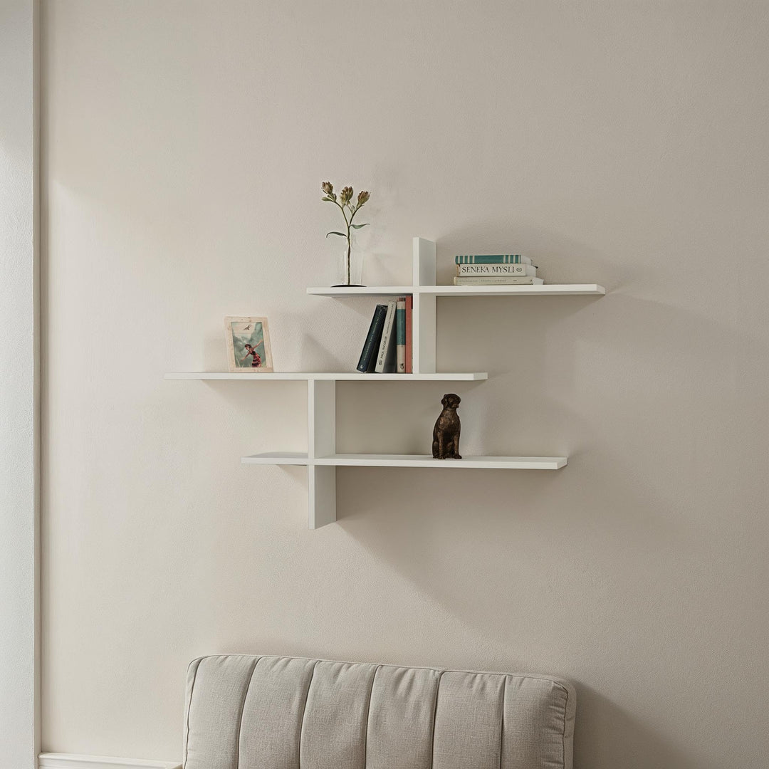 Leo Holz Bücherregal mit 3 Etagen | Moderner Wand Bücherschrank, Schweberegal für Wohnzimmer, Büro,
