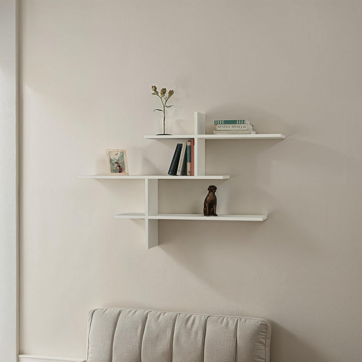 Leo Holz Bücherregal mit 3 Etagen | Moderner Wand Bücherschrank, Schweberegal für Wohnzimmer, Büro,