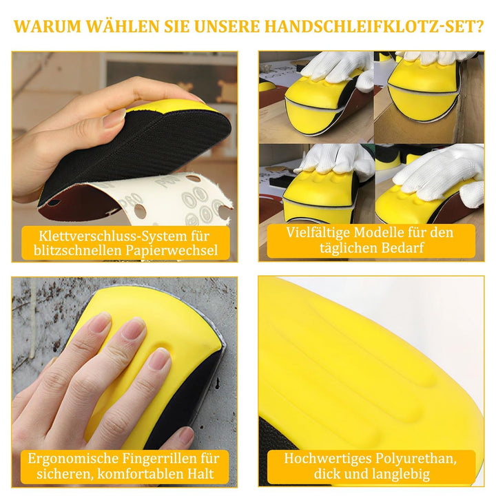 5 Stück 6 Zoll Manueller Schleifklotz: Handschleifer Set mit Klett, Hand Schleifklotz für Schleifpap