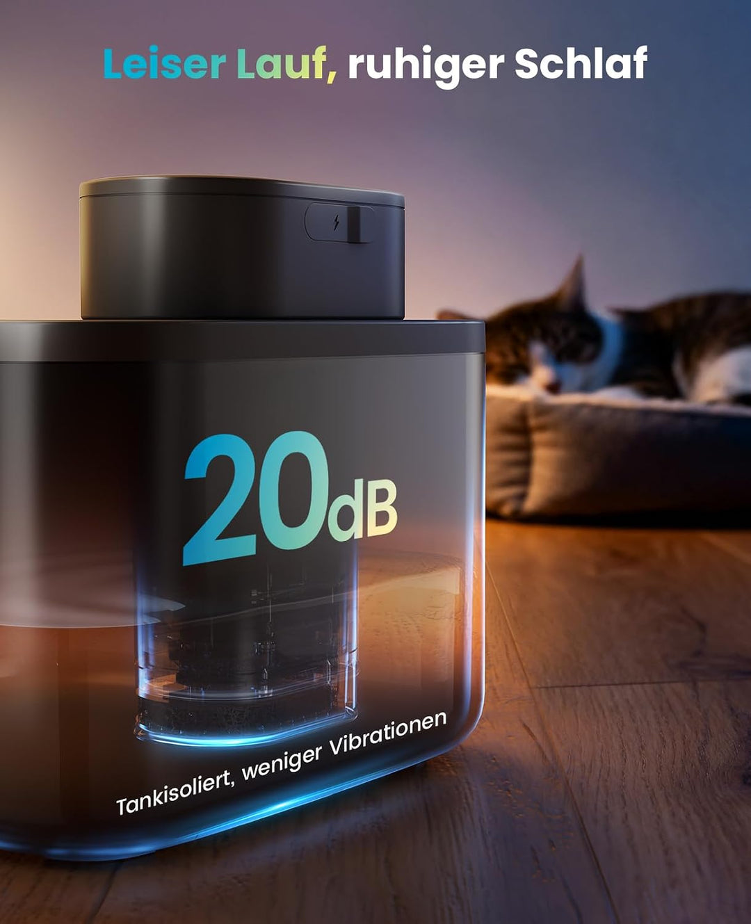 Oneisall 2.2L Kabelloser Katzenbrunnen Edelstahl mit Bewegungsmelder Katze | 4000mAh Akku 45 Tage La