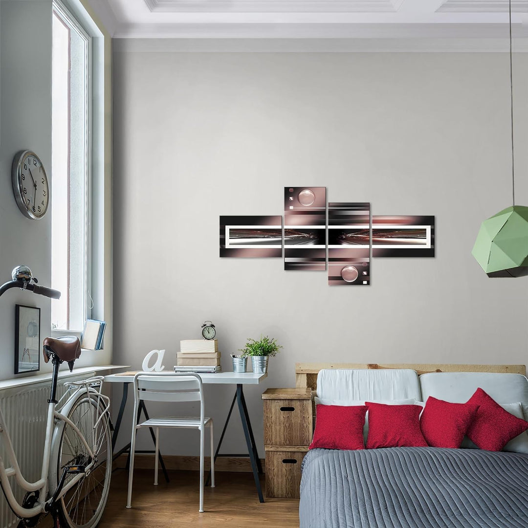Runa Art Bild Modern Abstrakt - Made in Germany - Wandbilder Grau Rosa Schwarz 4 Teilig 101842b 100
