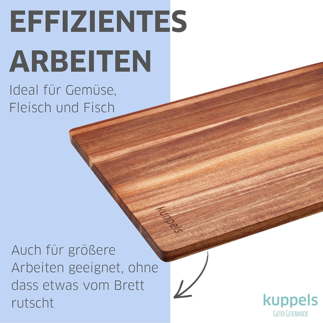 Kuppels Schneidebrett SLICE | Akazienholz | 40 x 30 x 1,5 cm | Holzbrett klingenschonend | Schneideb