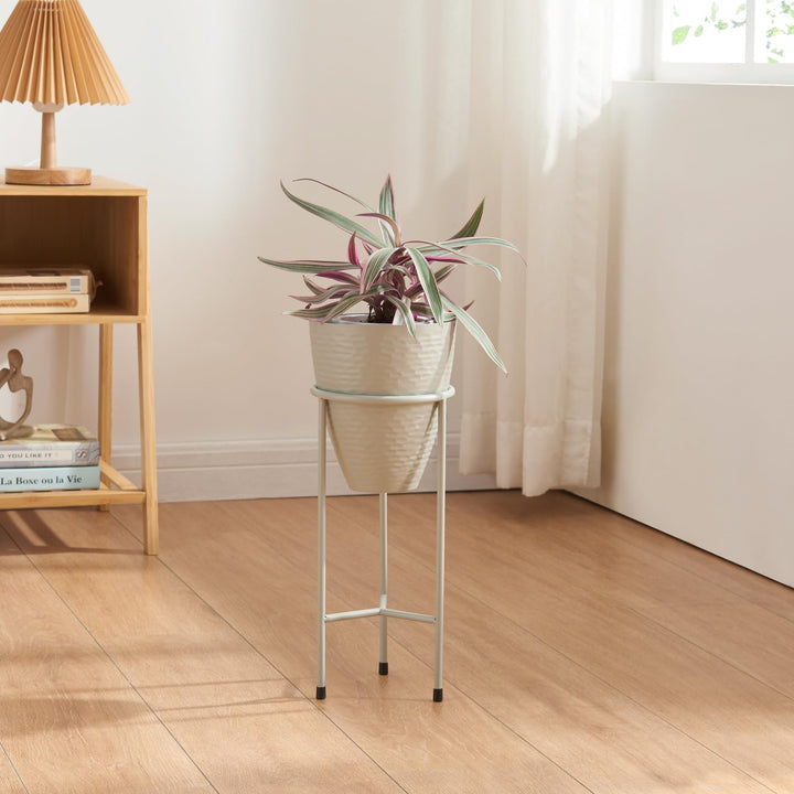[en.casa] Blumenständer Asten Pflanzenständer mit Blumentopf Metall Hellgrau Blumentopfständer Pflan
