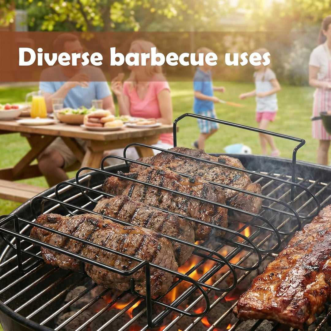Grill Rib Stand, BBQ Rib Rack mit 2 Pinseln, Spare Ribs Halter für Gas- und Holzkohlegrills, Braten