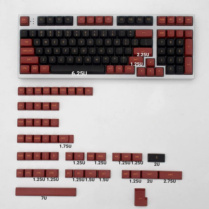 Double Shot Tastenkappen 150 Tasten MSA Profil ISO/ANSI Layout Rot und Schwarz Tastenkappen-Set für