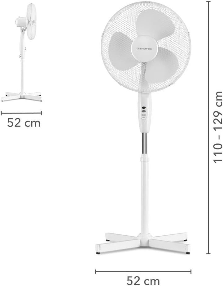 TROTEC Standventilator TVE 16 – 50 Watt, oszillierend 90°, 3 Stufen, Ø 40 cm, höhenverstellbar 50 W