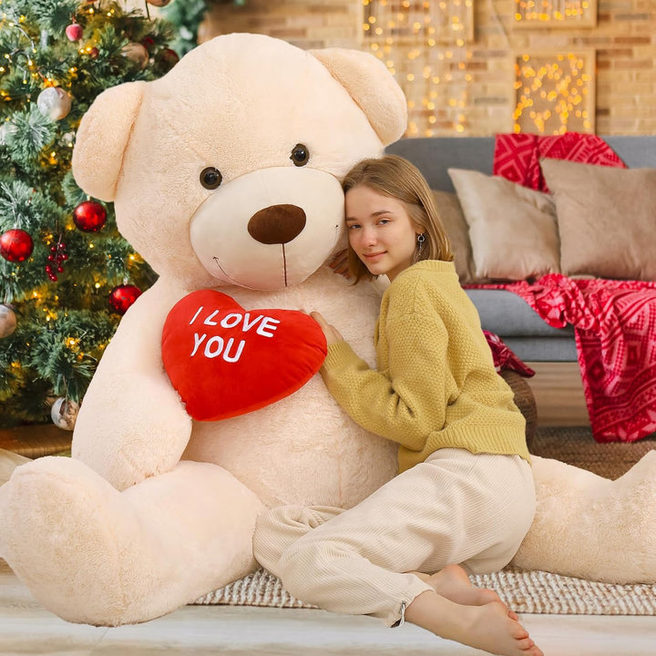 MorisMos 150cm riesen Teddy mit Herz, Beige gross teddybär XXL, kuschelig Plüschbär XXXL, Valentinst