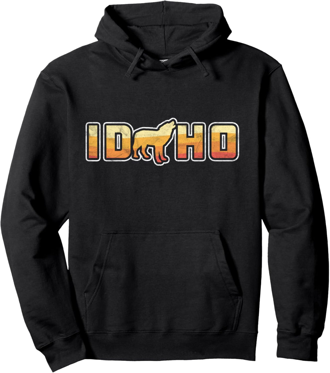 State of Idaho Vintage Wolf Retro Graphic Pullover Hoodie