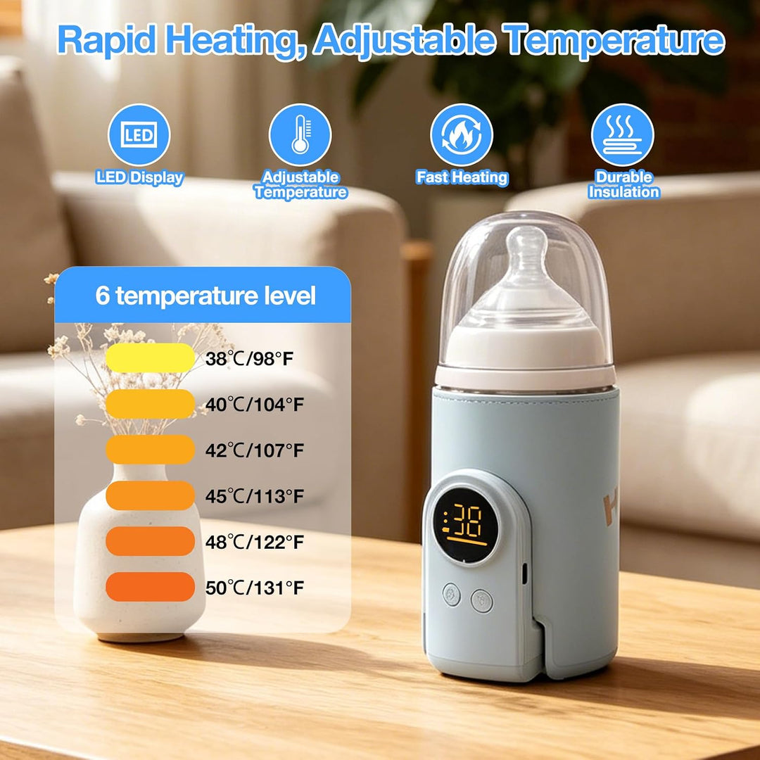 Flaschenwärmer Baby mit 6-Temperaturstufen (38°C-50°C), Tragbarer Flaschenwärmer Akku mit LCD-Displa