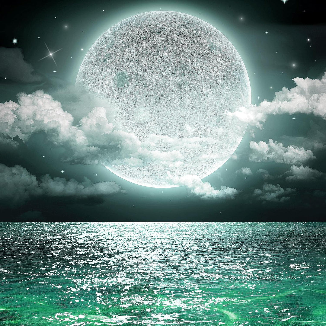 Runa Art Wandbilder Vollmond Meer Bild XXL Wohnzimmer Schlafzimmer Grün Grau Panorama 120 x 80 cm 3