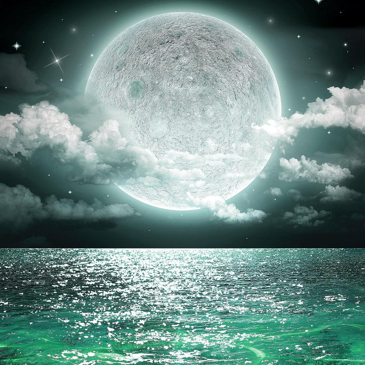 Runa Art Wandbilder Vollmond Meer Bild XXL Wohnzimmer Schlafzimmer Grün Grau Panorama 120 x 80 cm 3