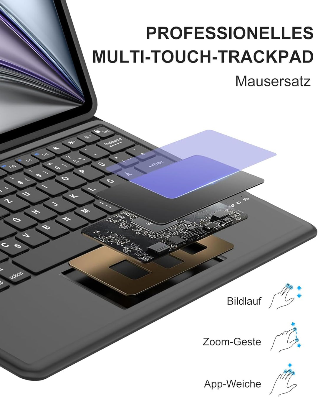 Hülle mit Tastatur für iPad Air 13" (M4 2026/M3 2025/M2 2024) & iPad Pro 12,9" (2018-2022), Deutsche
