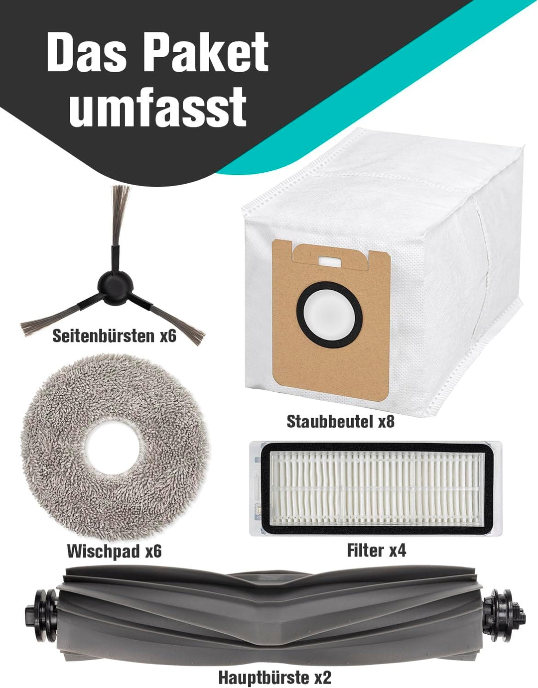 Zubehörset für Dreame L10s Ultra Gen 2/L10s Pro Ultra Heat/Mova E30 Ultra/X30 Ultra, 1 Hauptbürste,