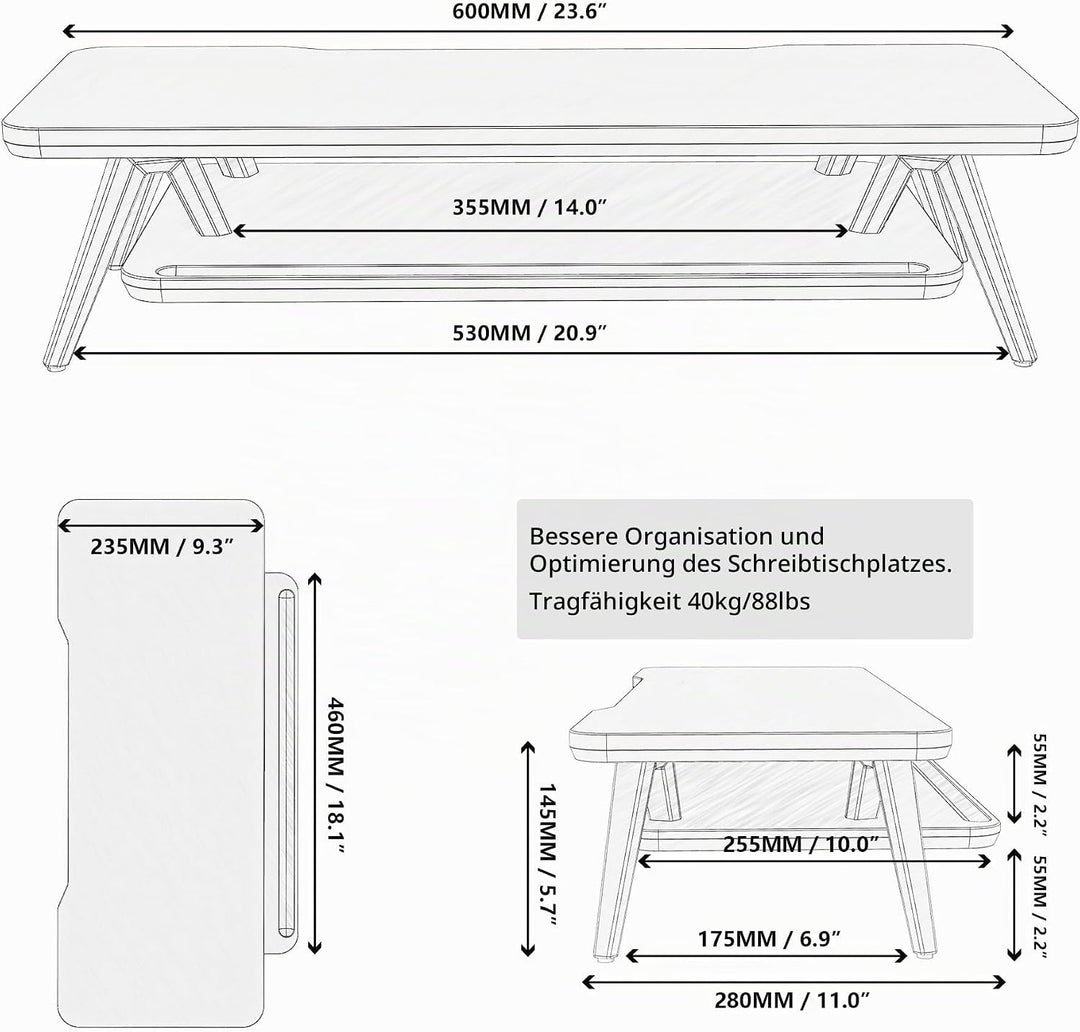 Fenge Monitorständer, Integrierte Mulde für Smartphone, Tablet, Stift, Monitor Stand aus Metall und