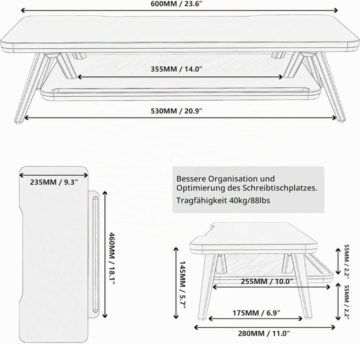 Fenge Monitorständer, Integrierte Mulde für Smartphone, Tablet, Stift, Monitor Stand aus Metall und