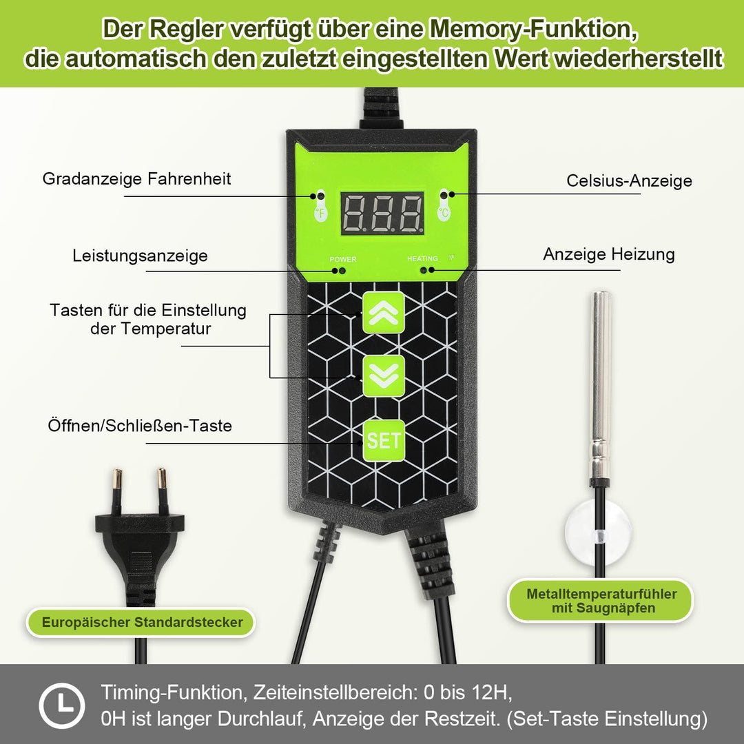 Heizmatte Pflanzen mit Thermostat, 55W Heizkissen, IP67 Wasserdicht, Wärmematte mit Timing-Funktion,
