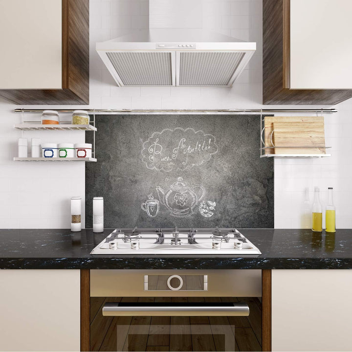 GRAZDesign Küchen-Spritzschutz Glas Grau Küchen Herd Bild-Motiv Spruch auf Steinoptik Granit Guten A