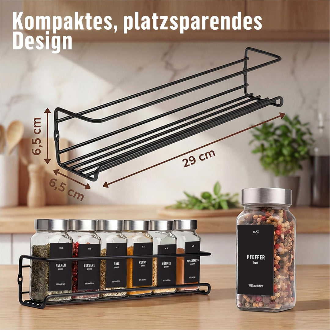 Deco haus® Gewürzregal Wand ohne Bohren [MIT 24 GEWÜRZGLÄSER & ETIKETTEN] - Gewürzregal Hängend 4er