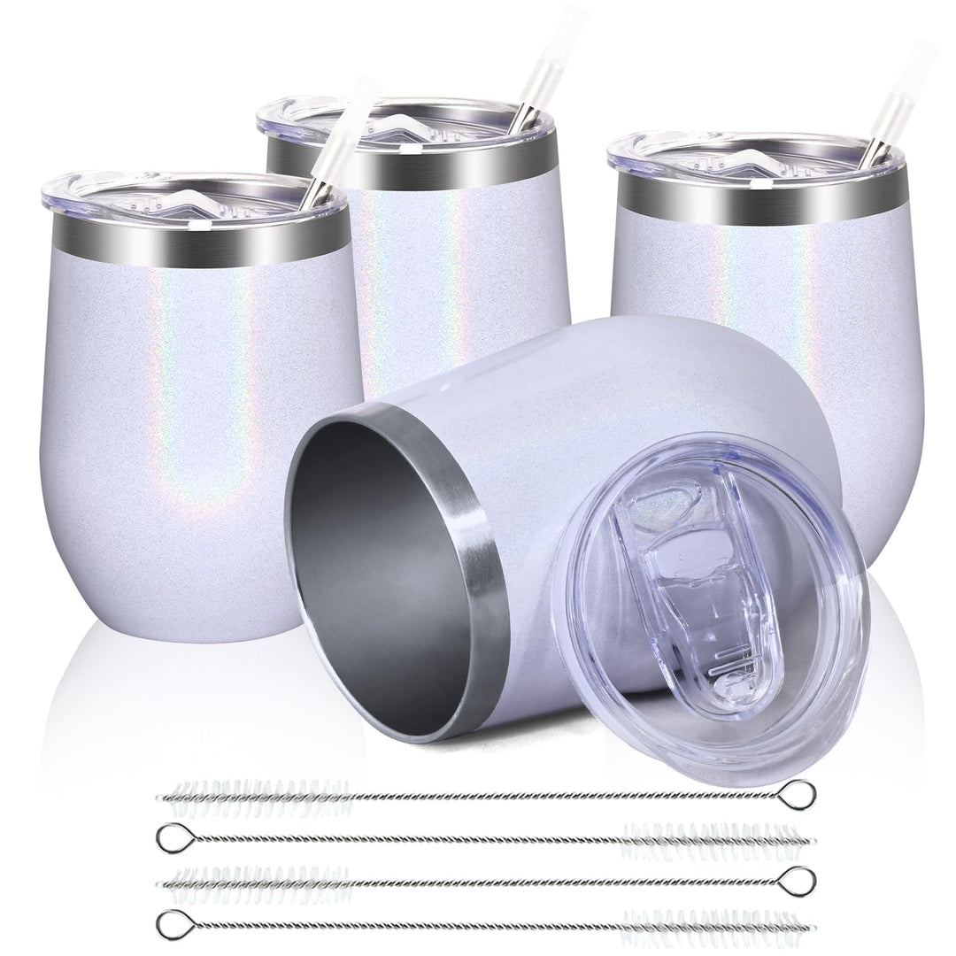 Joymaking 4 Stück Weinbecher Edelstahl, Stemless Weinbecher mit Deckel, Doppelwandige Unbreakable Tr