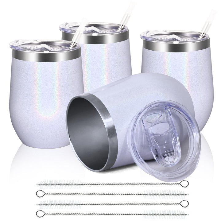 Joymaking 4 Stück Weinbecher Edelstahl, Stemless Weinbecher mit Deckel, Doppelwandige Unbreakable Tr