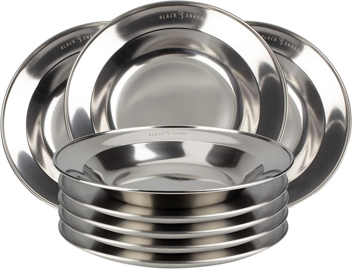 Black Snake® Camping Teller Set 4 flach & 4 tief - Edelstahl Essteller - robustes Outdoor Geschirr f